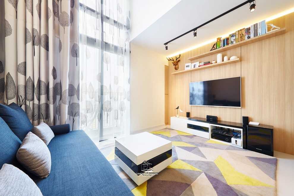 Contemporary Living Room with TV Console and Feature Wall