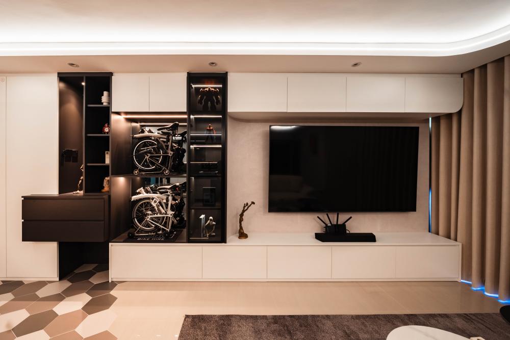 Modern Living Room with Bookshelf and TV Console