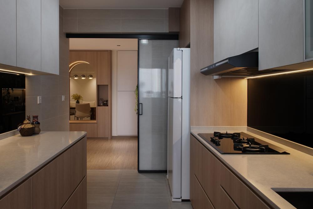 Contemporary Kitchen with Kitchen Window and Cupboard