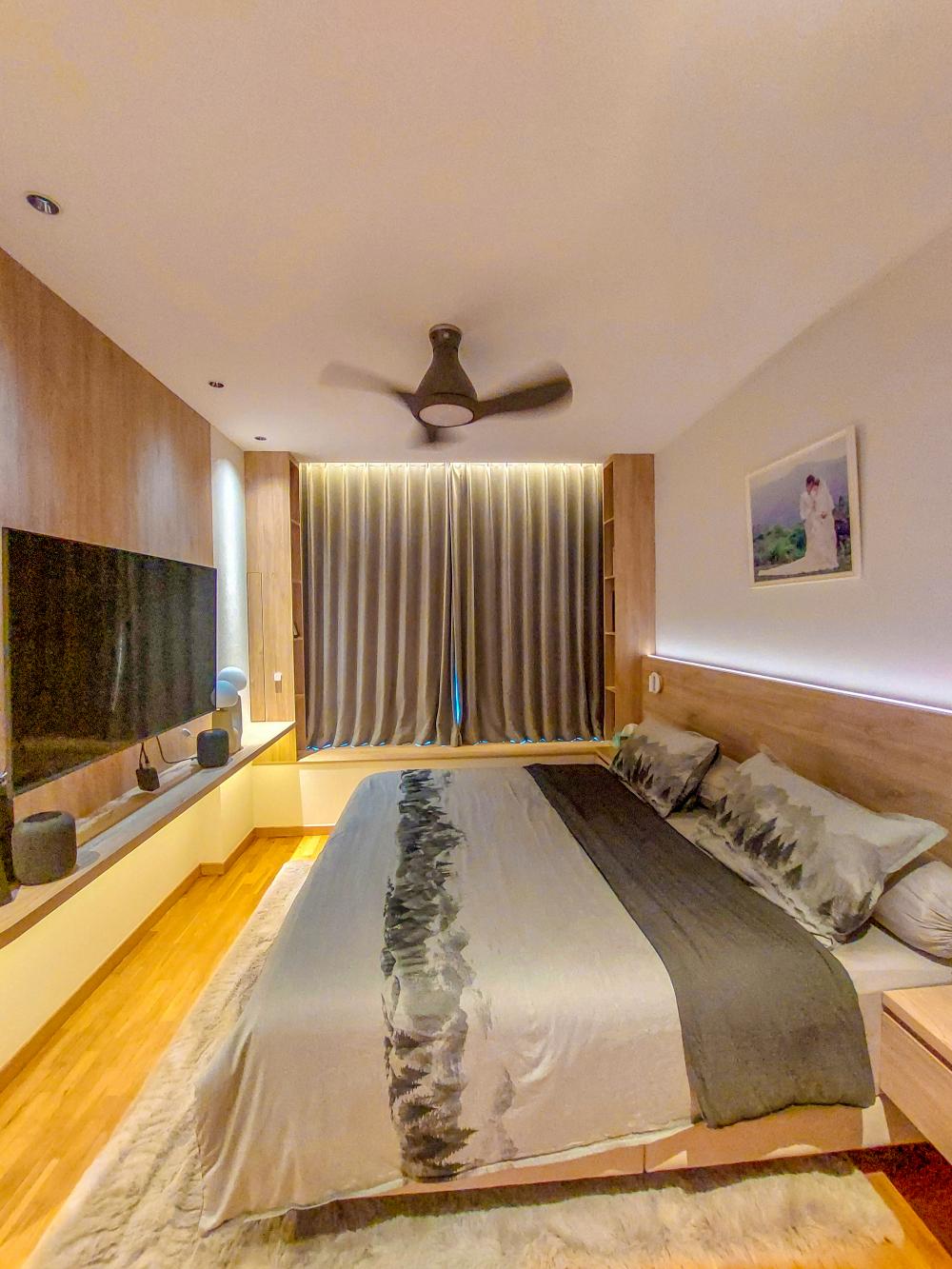 Modern Bedroom with Drop Light and Cove Lighting