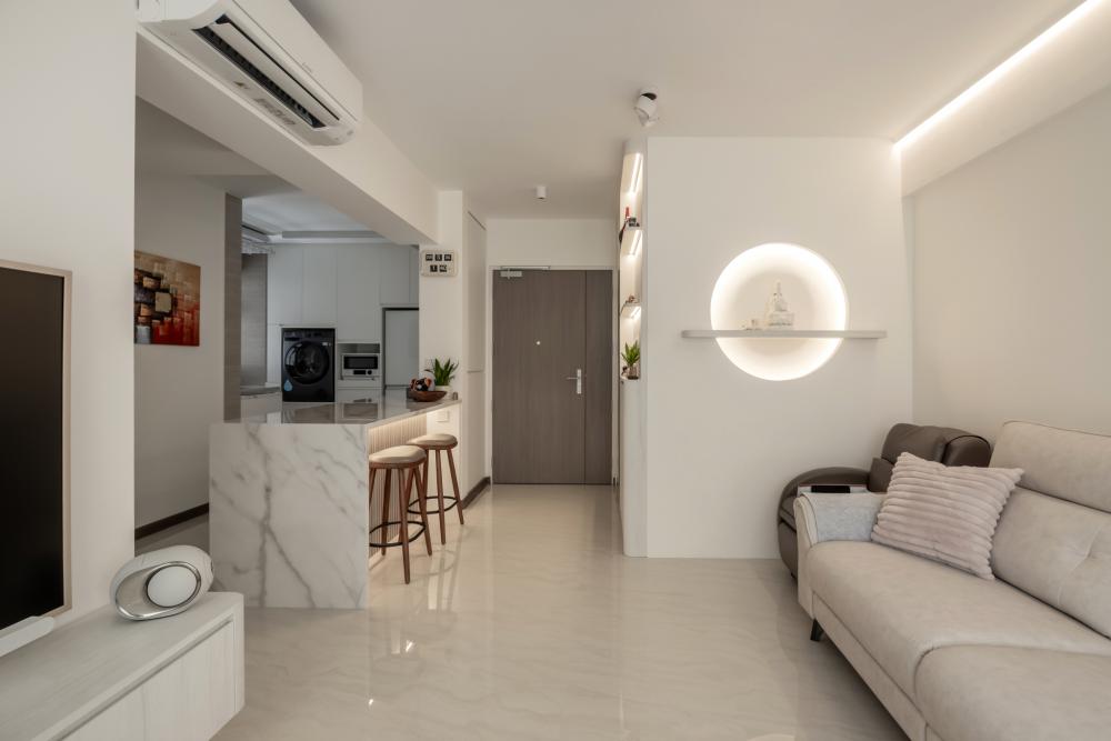 Modern Dining Room with Feature Wall and Kitchen Island