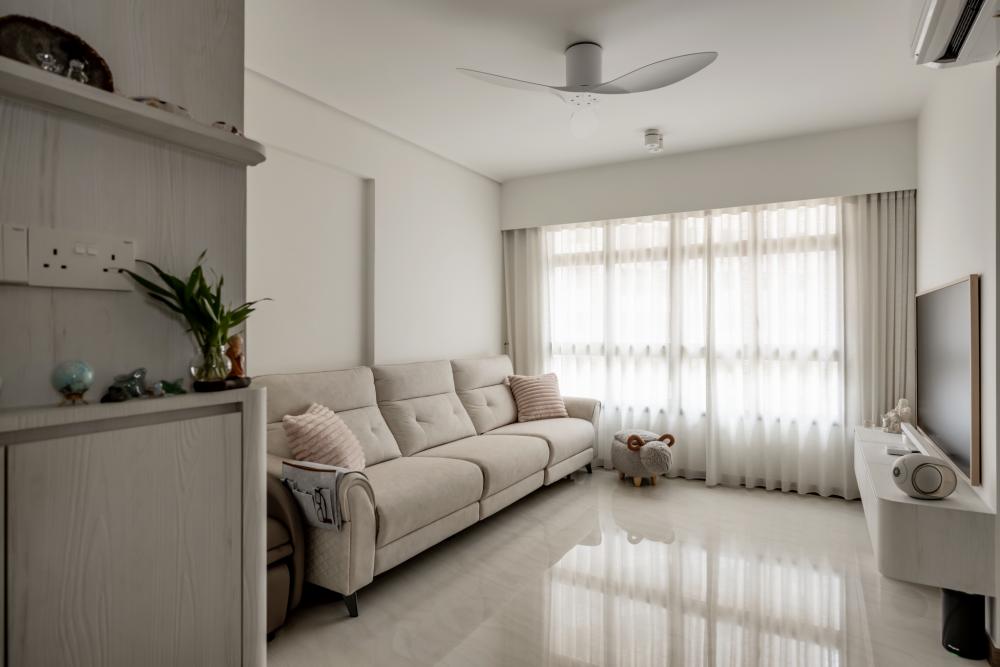 Modern Living Room with Bookshelf and Feature Wall