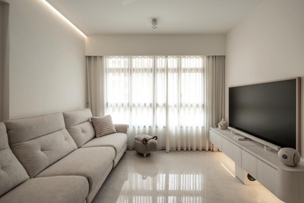 Modern Living Room with Marble Floor and TV Console
