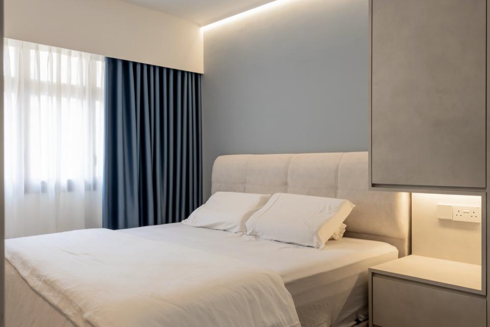 Modern Bedroom with Wardrobe and Curtain