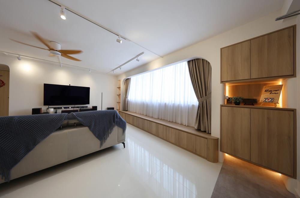 Minimalist Living Room with TV and Display Cabinets