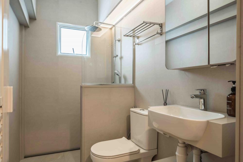 Minimalist Bathroom with Countertop and Mirror