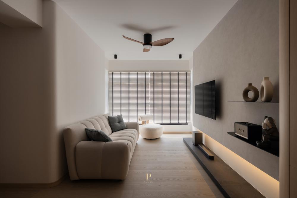 Minimalist Living Room with Wood Flooring and TV Console