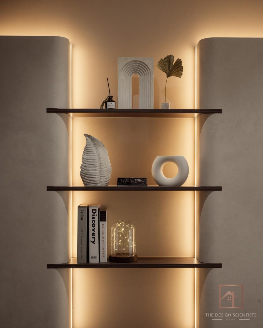Modern Living Room with Bookshelf and Vinyl Flooring