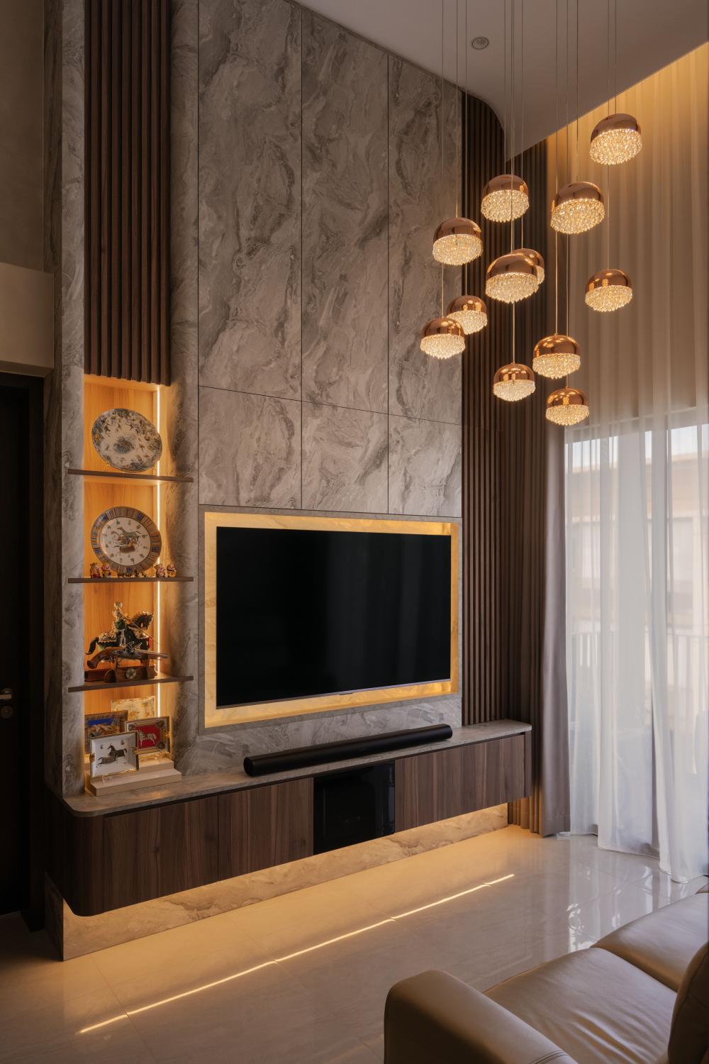 Modern Living Room with Vinyl Flooring and TV Console