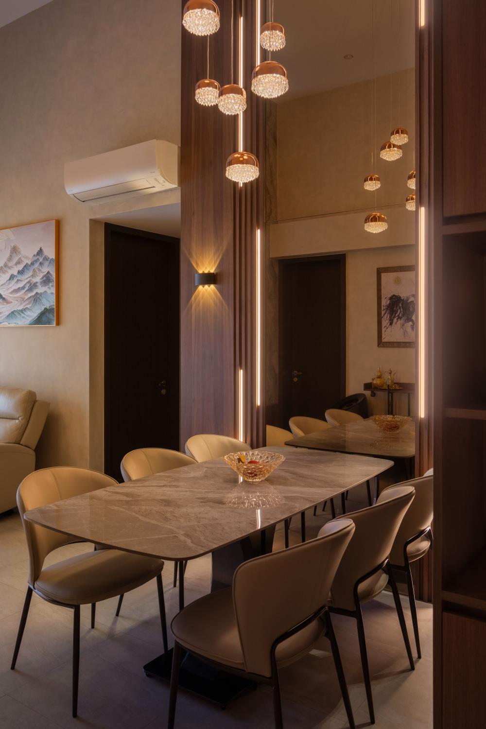 Modern Dining Room with Drop Light and Cove Lighting