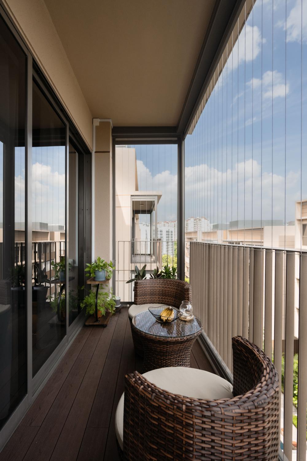 Modern Balcony with Bay Window and Window Seat