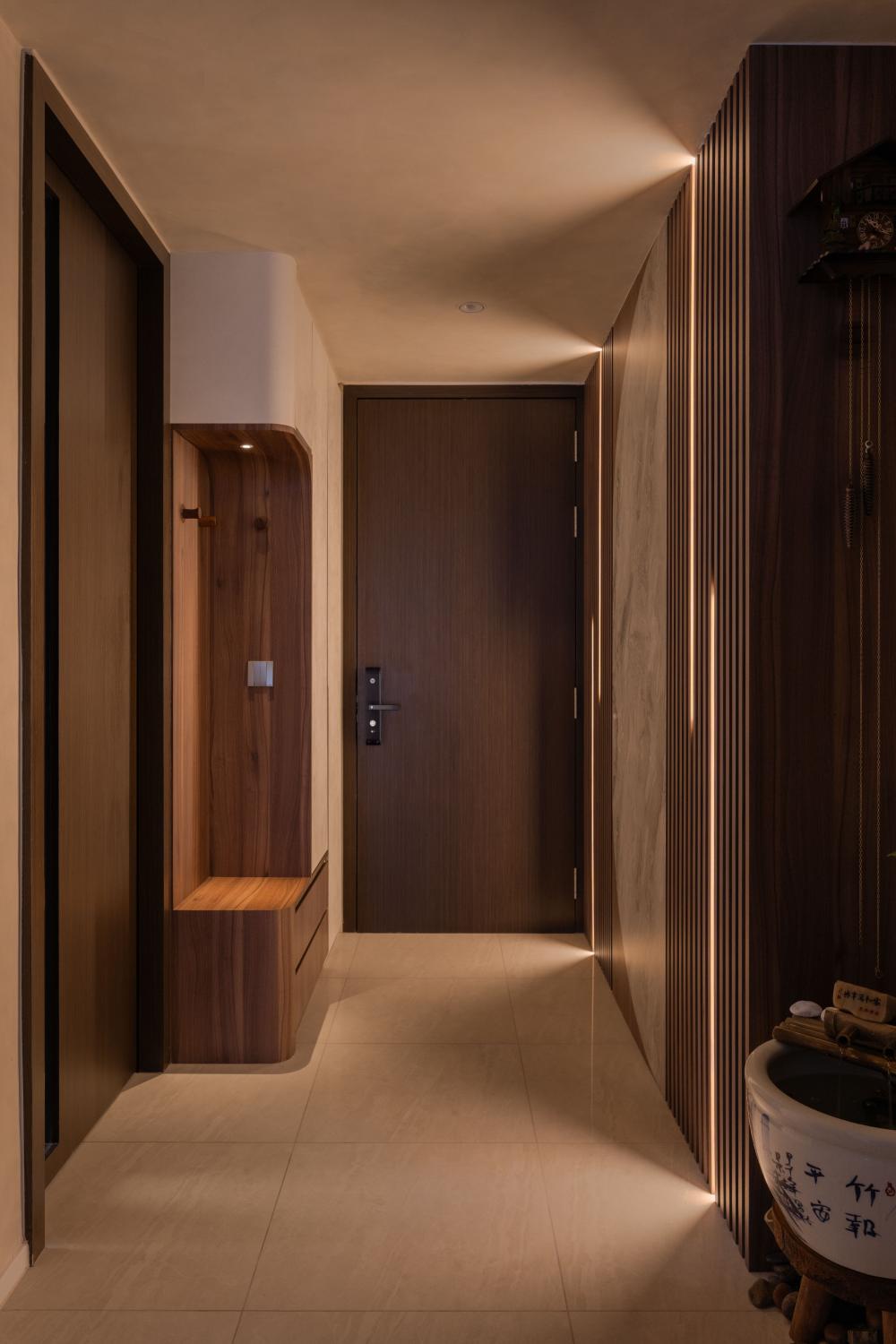 Modern Entryway with Feature Wall and Mirror