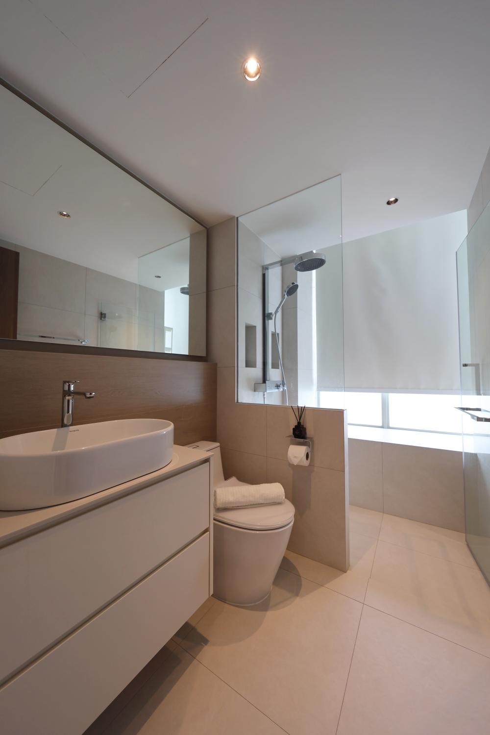 Modern Bathroom with Mirror and Shower Screen