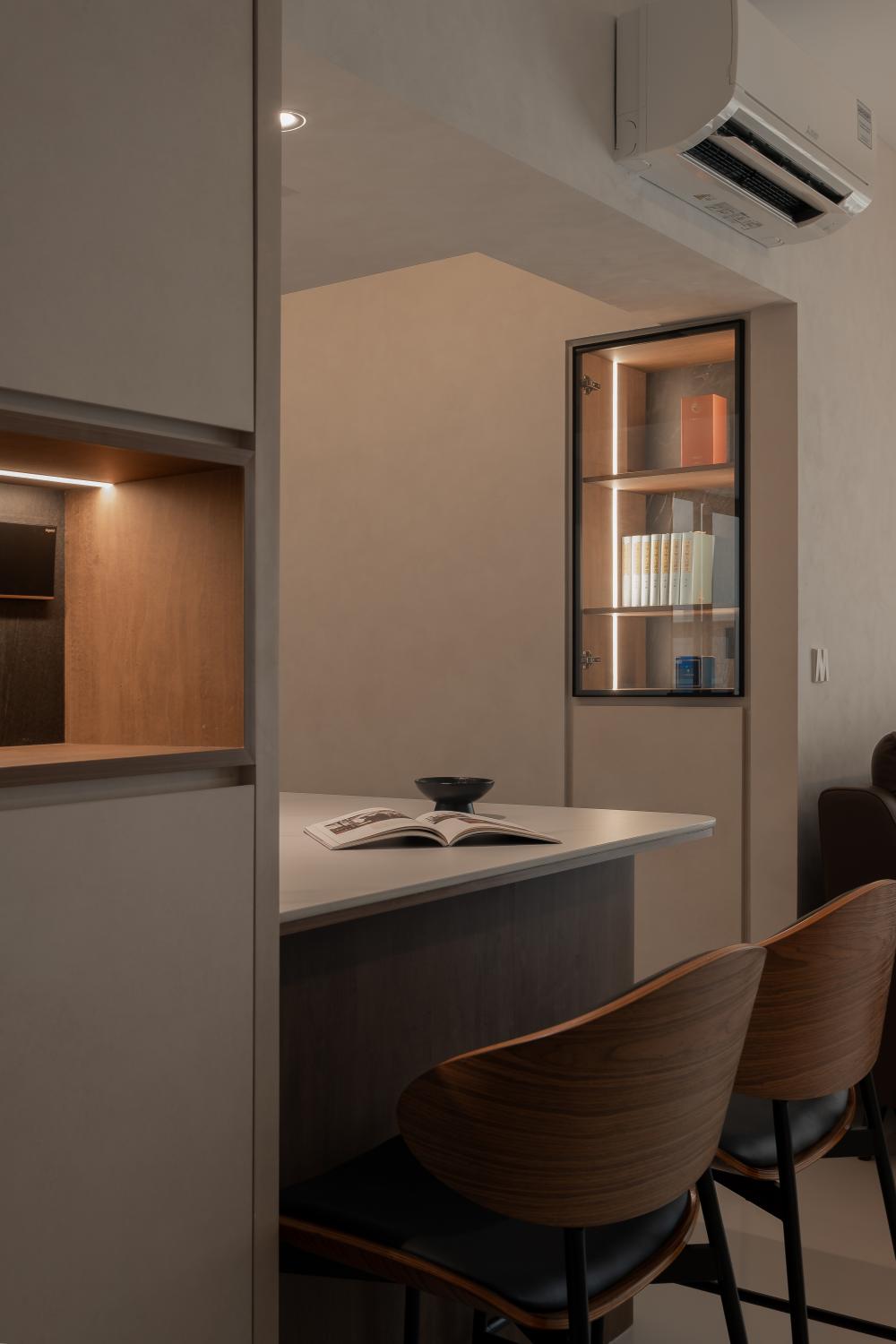 Minimalist Hallway with Bar Counter and Dining Table