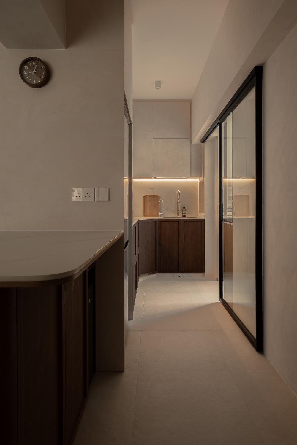 Minimalist Kitchen with Countertop and Cupboard
