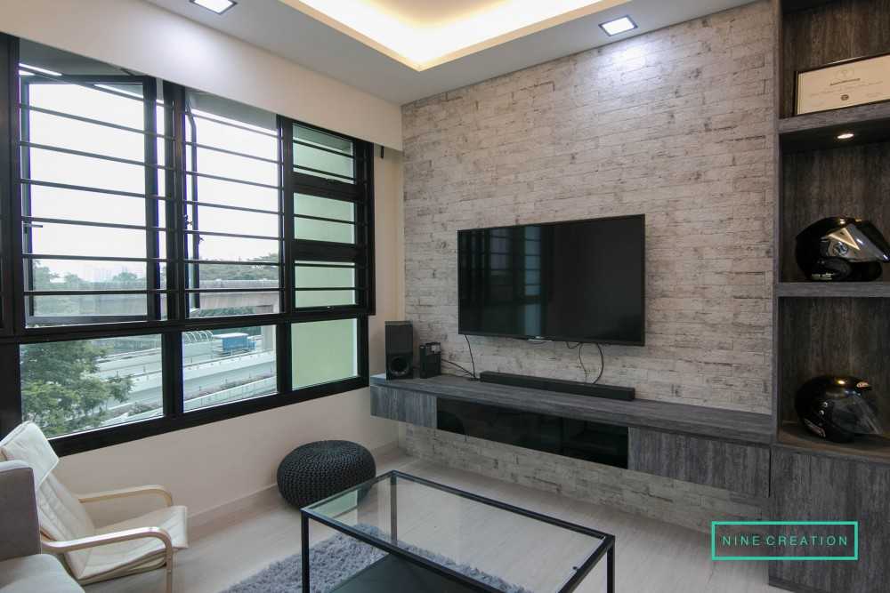 Modern Living Room with TV Console and Feature Wall