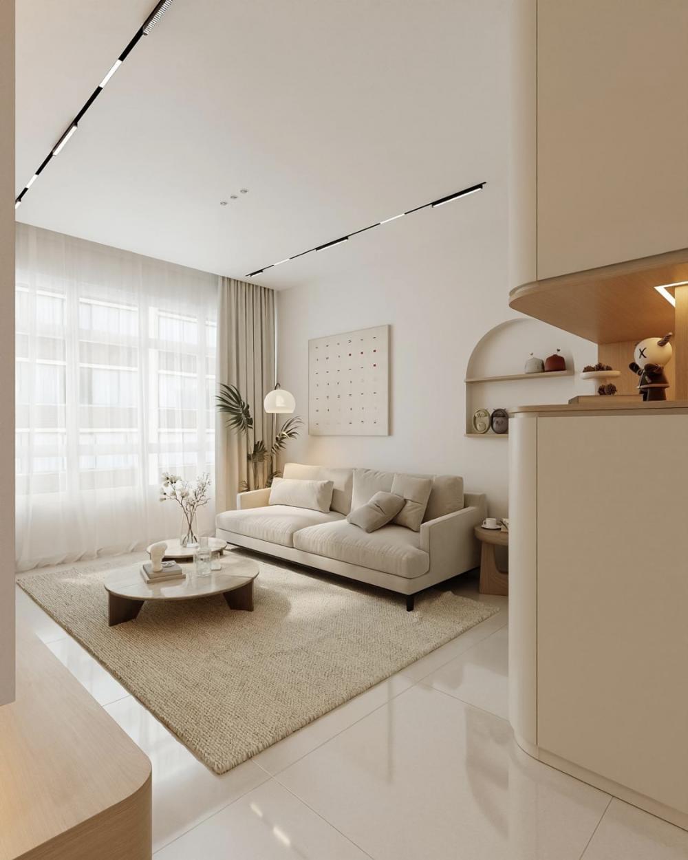 Contemporary Living Room with Ceiling Light and Sofa