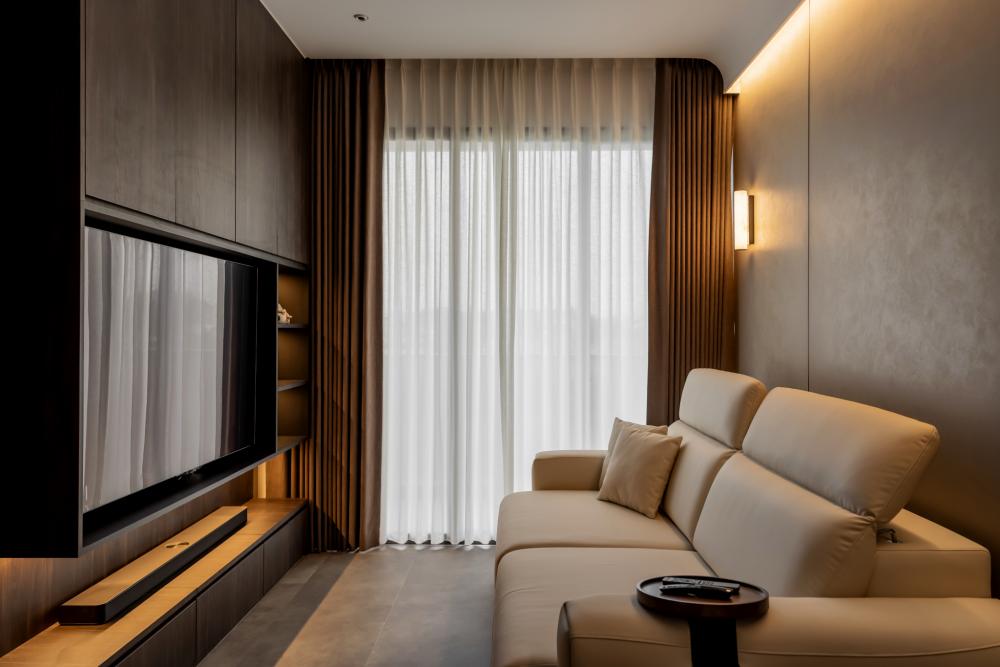 Contemporary Living Room with Curtain and Sofa