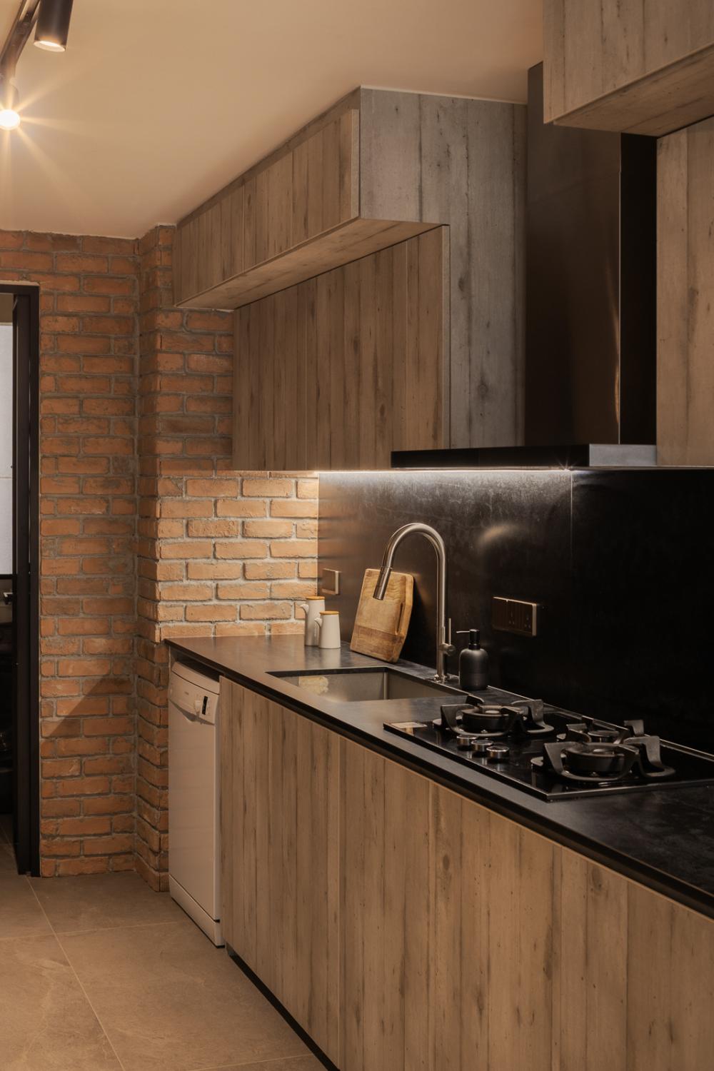 Industrial Kitchen with Countertop and Homogeneous Tiles