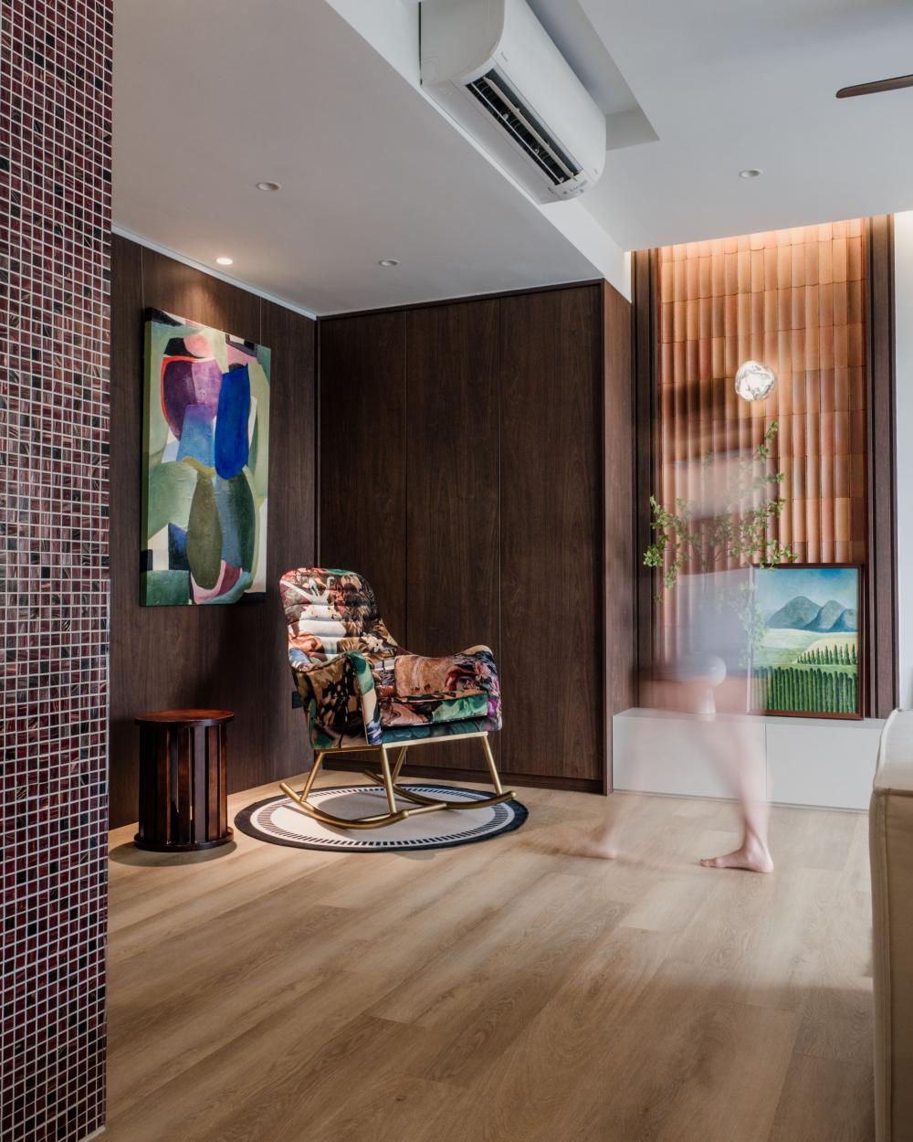 Contemporary Foyer with Vinyl Flooring and Feature Wall