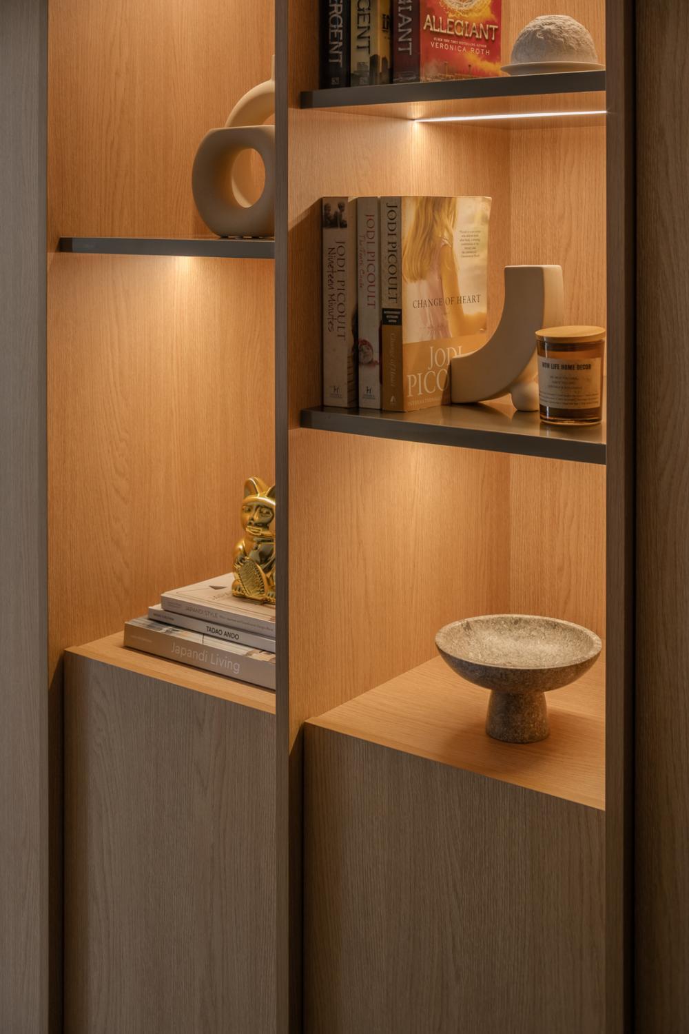 Asian Living Room with Storage Cabinets and Display Cabinets