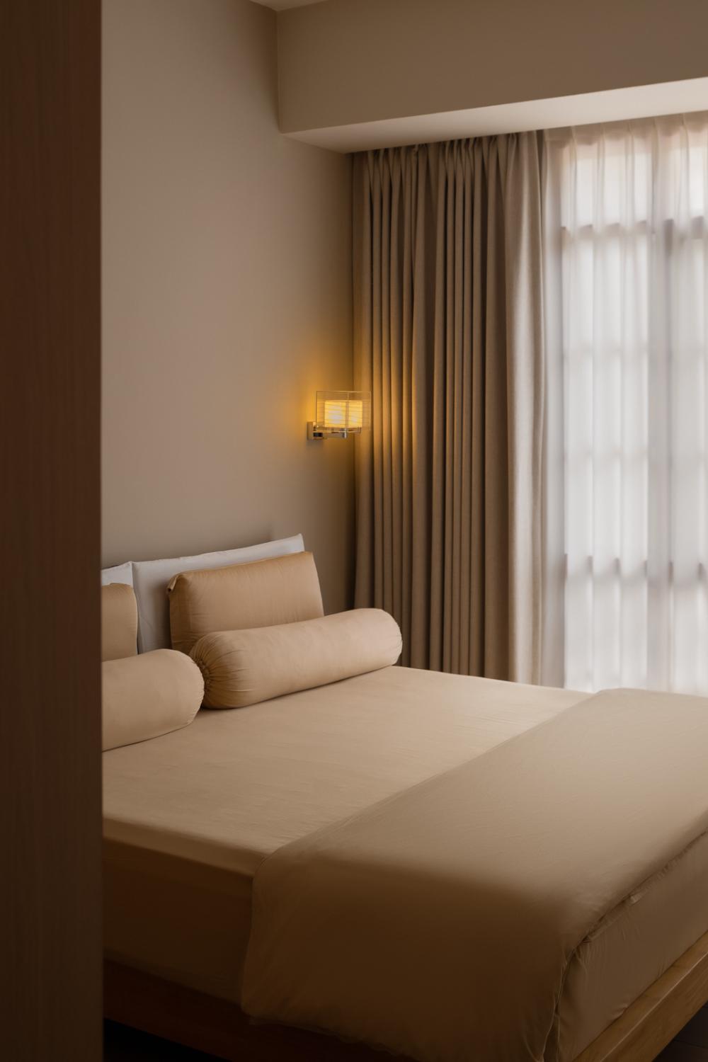 Asian Bedroom with Curtain and Bed