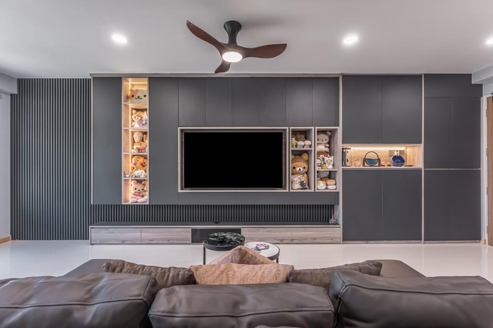 Contemporary Living Room with TV Console and Feature Wall