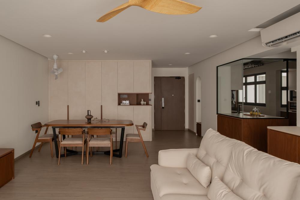 Minimalist Dining Room with Cove Lighting and Drop Ceiling
