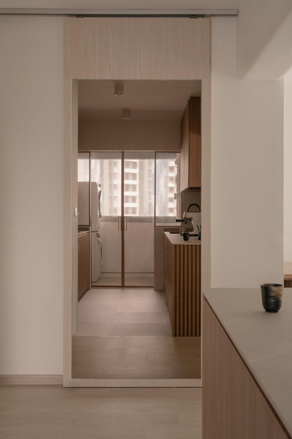 Modern Entryway with Vinyl Flooring and Mirror