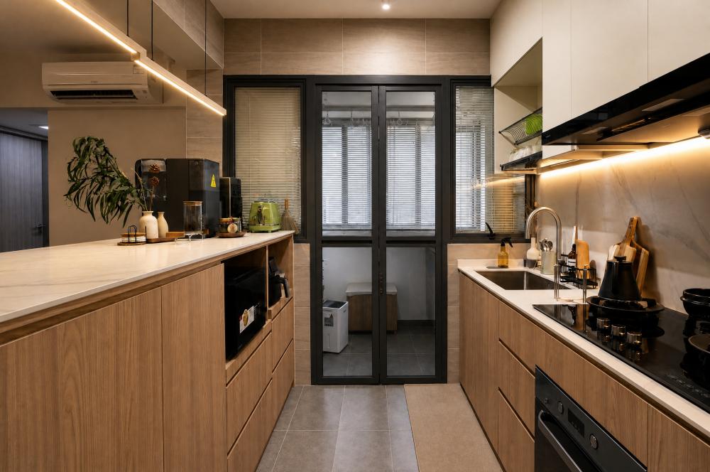 Scandinavian Kitchen with Countertop and Kitchen Window
