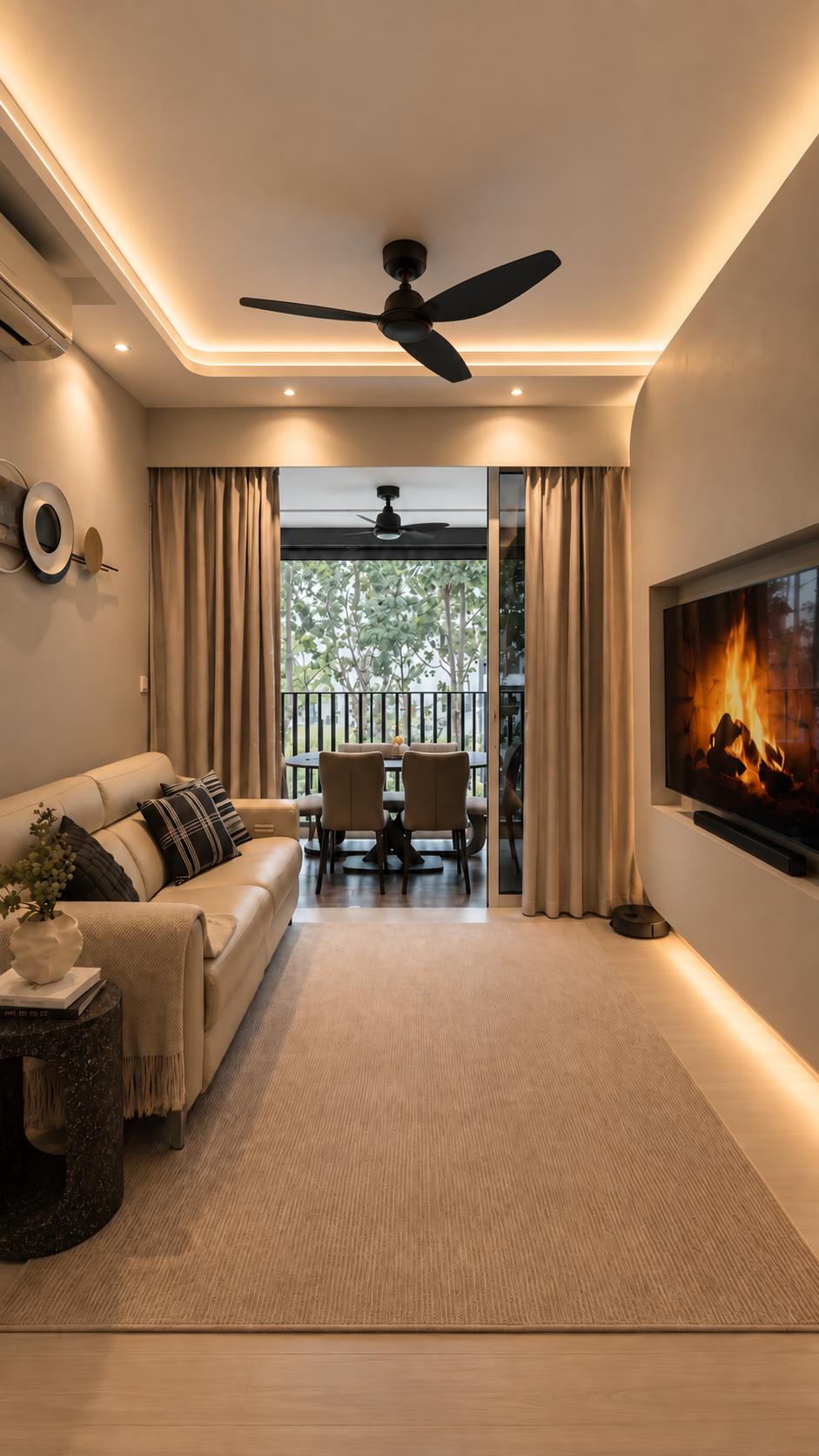 Modern Living Room with Feature Wall and Carpet