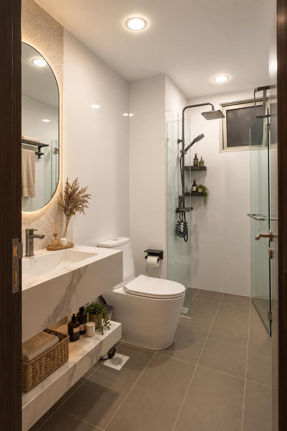 Modern Bathroom with Mirror and Shower Screen