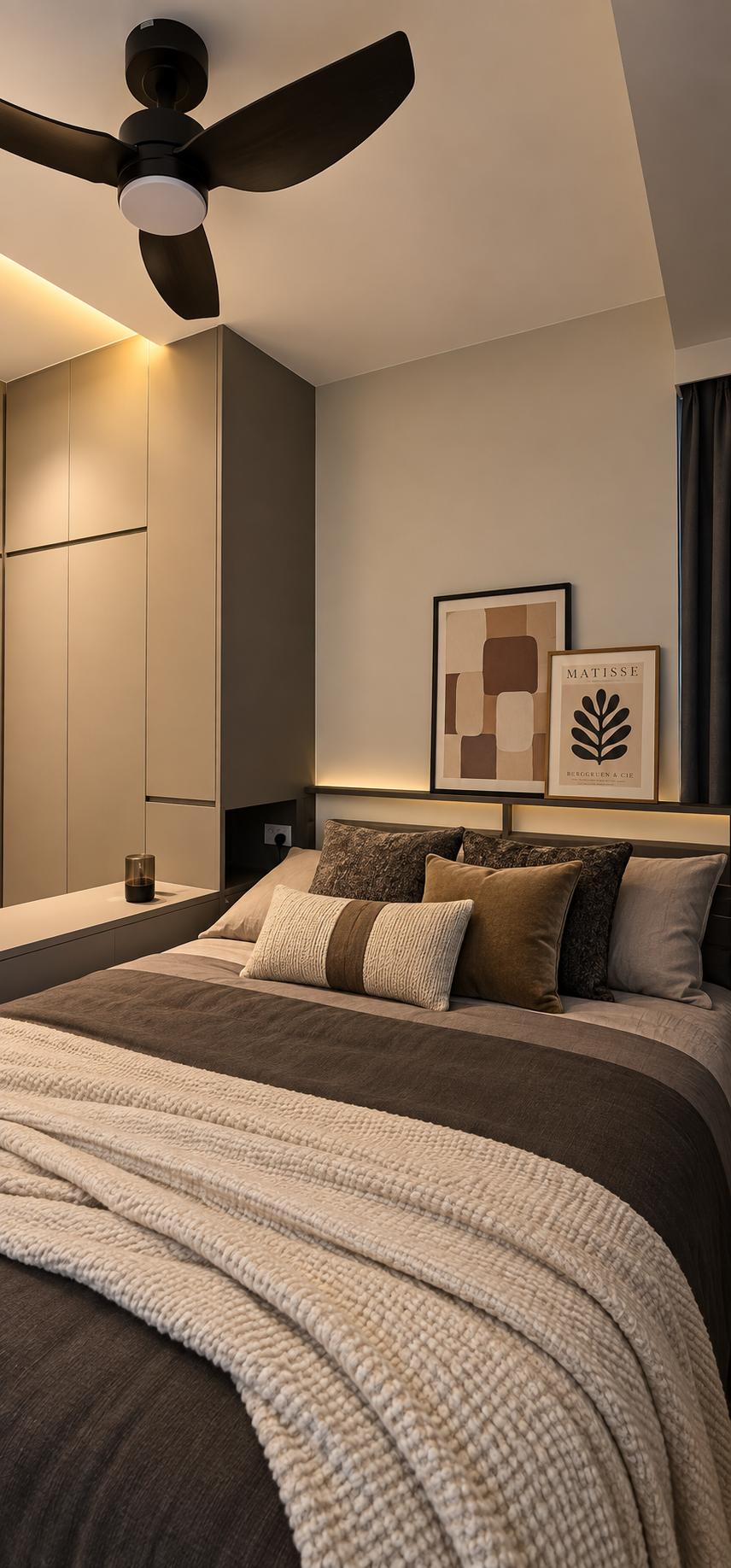 Modern Bedroom with Drop Ceiling and Wardrobe
