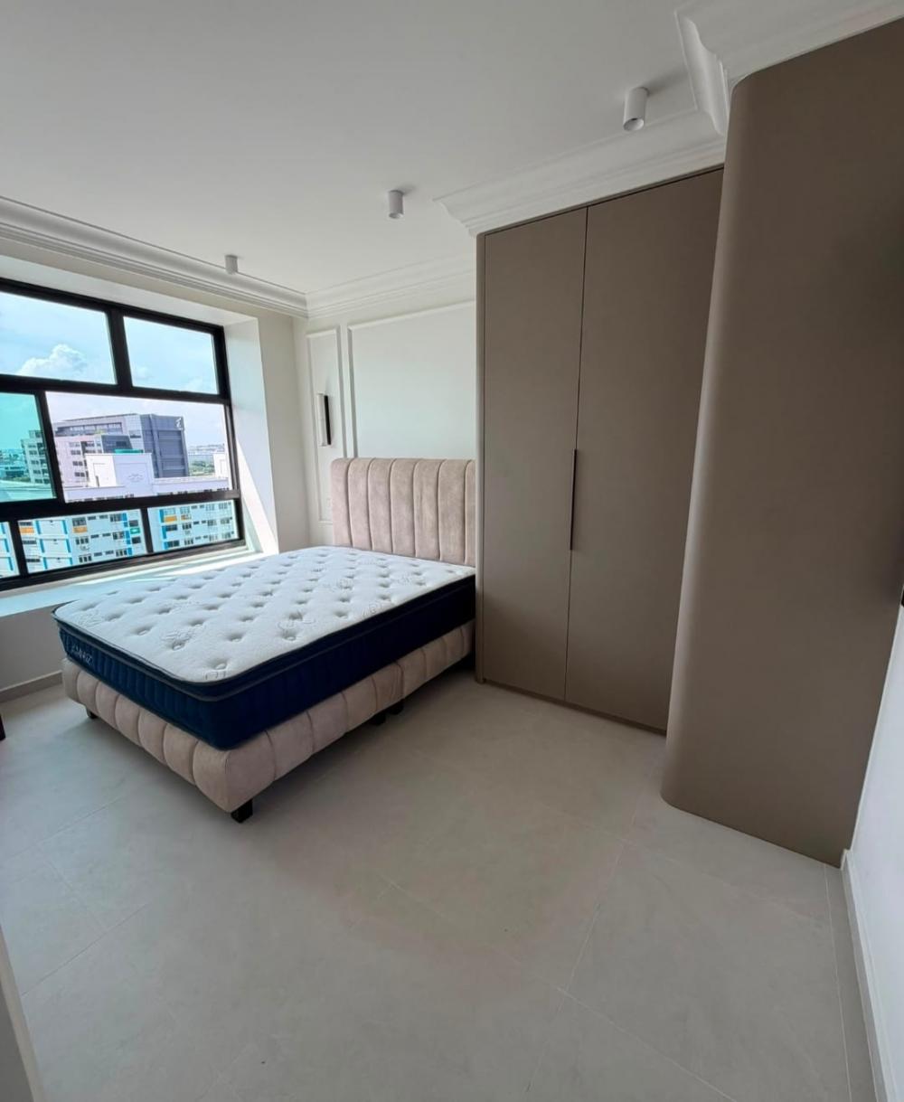 Vintage Bedroom with Homogeneous Tiles and Feature Wall