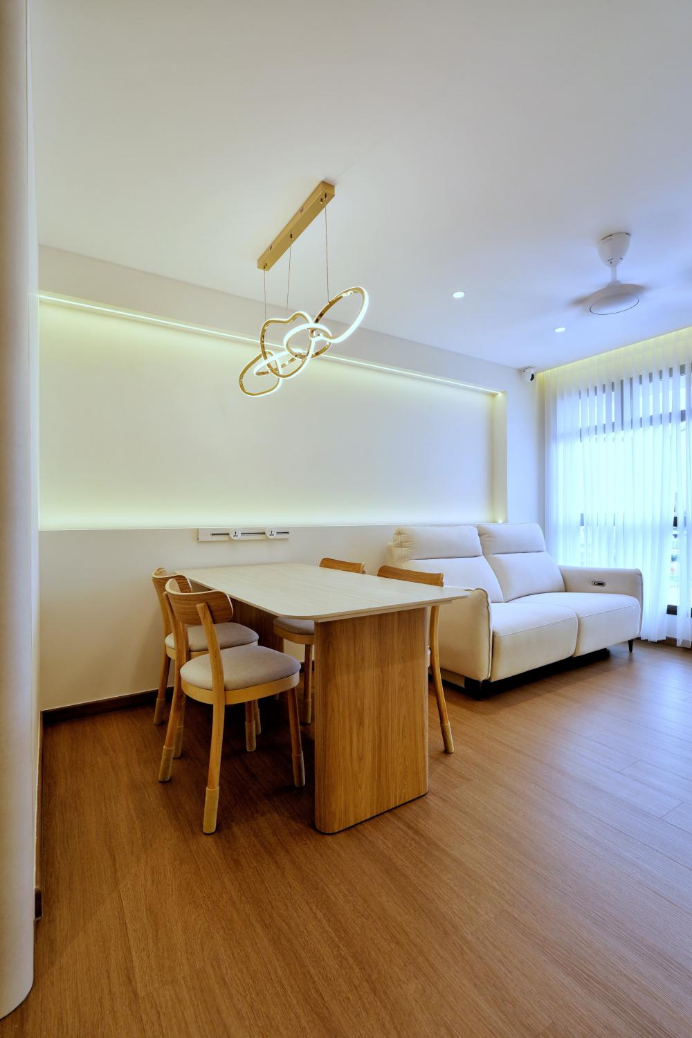Minimalist Living Room with Vinyl Flooring and Ceiling Light