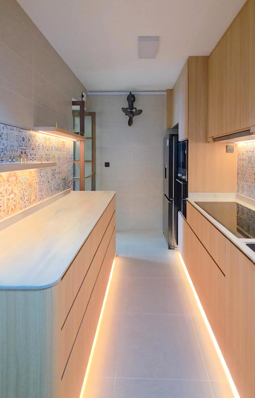 Asian Kitchen with Countertop and Homogeneous Tiles