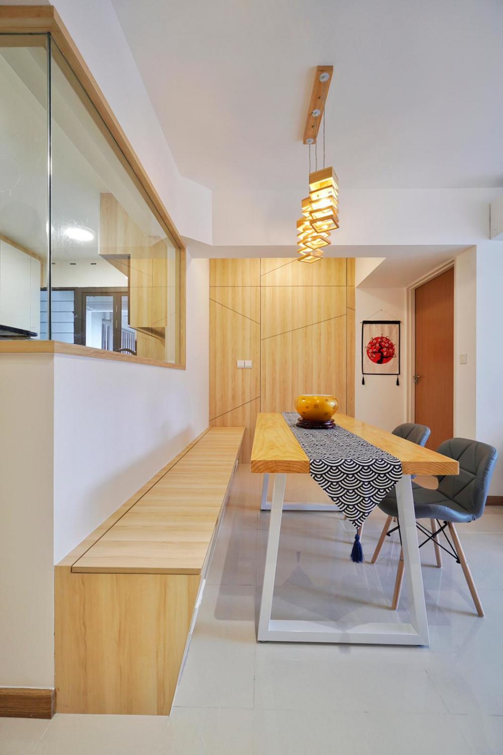 Asian Dining Room with Mirror and Dining Table