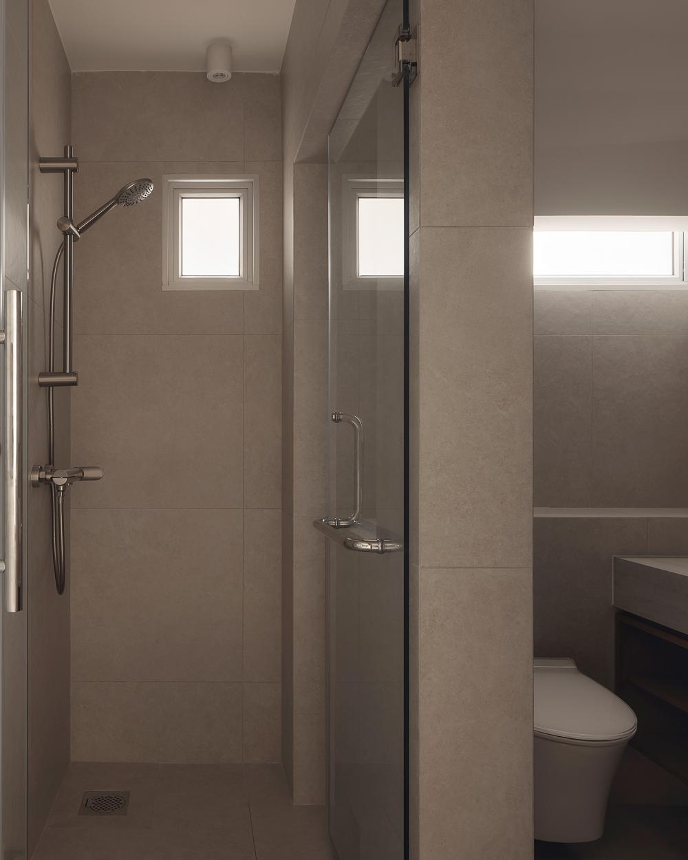 Minimalist Bathroom with Mirror and Shower Screen