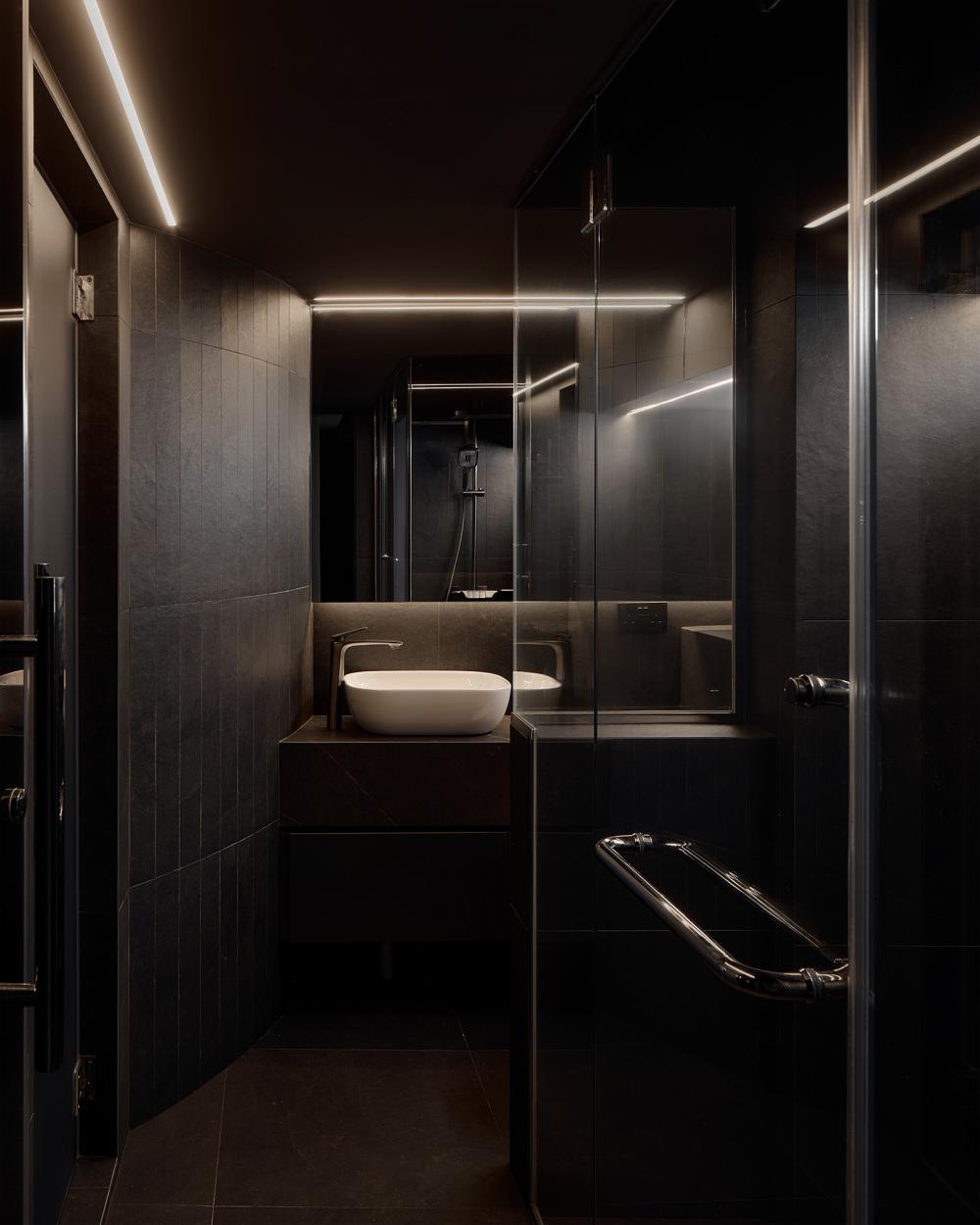Contemporary Bathroom with Countertop and Homogeneous Tiles