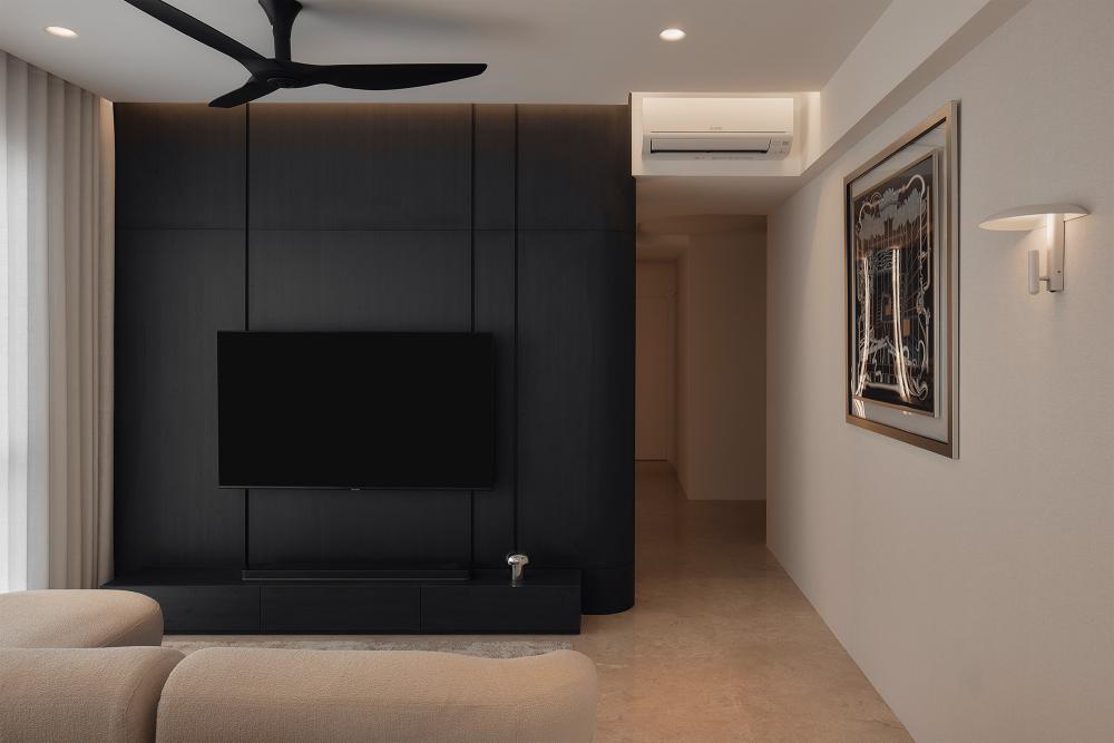 Contemporary Living Room with Marble Floor and TV Console