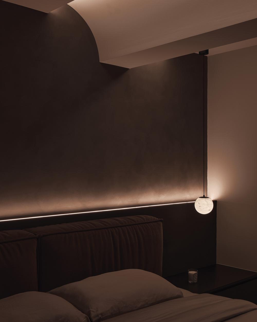 Contemporary Bedroom with Platform Bed and Homogeneous Tiles