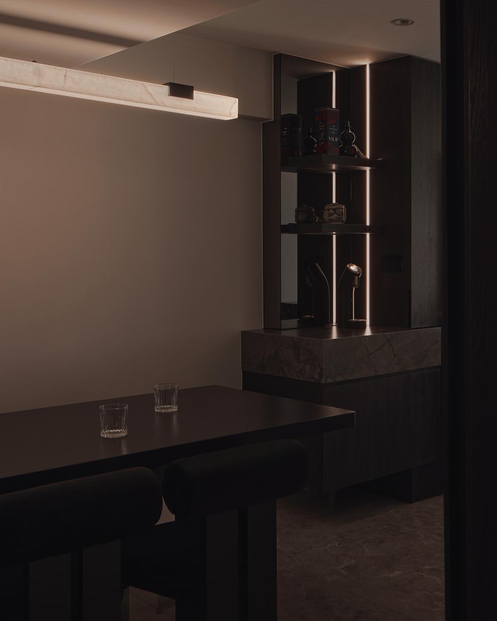 Contemporary Dining Room with Drop Ceiling and Dining Table