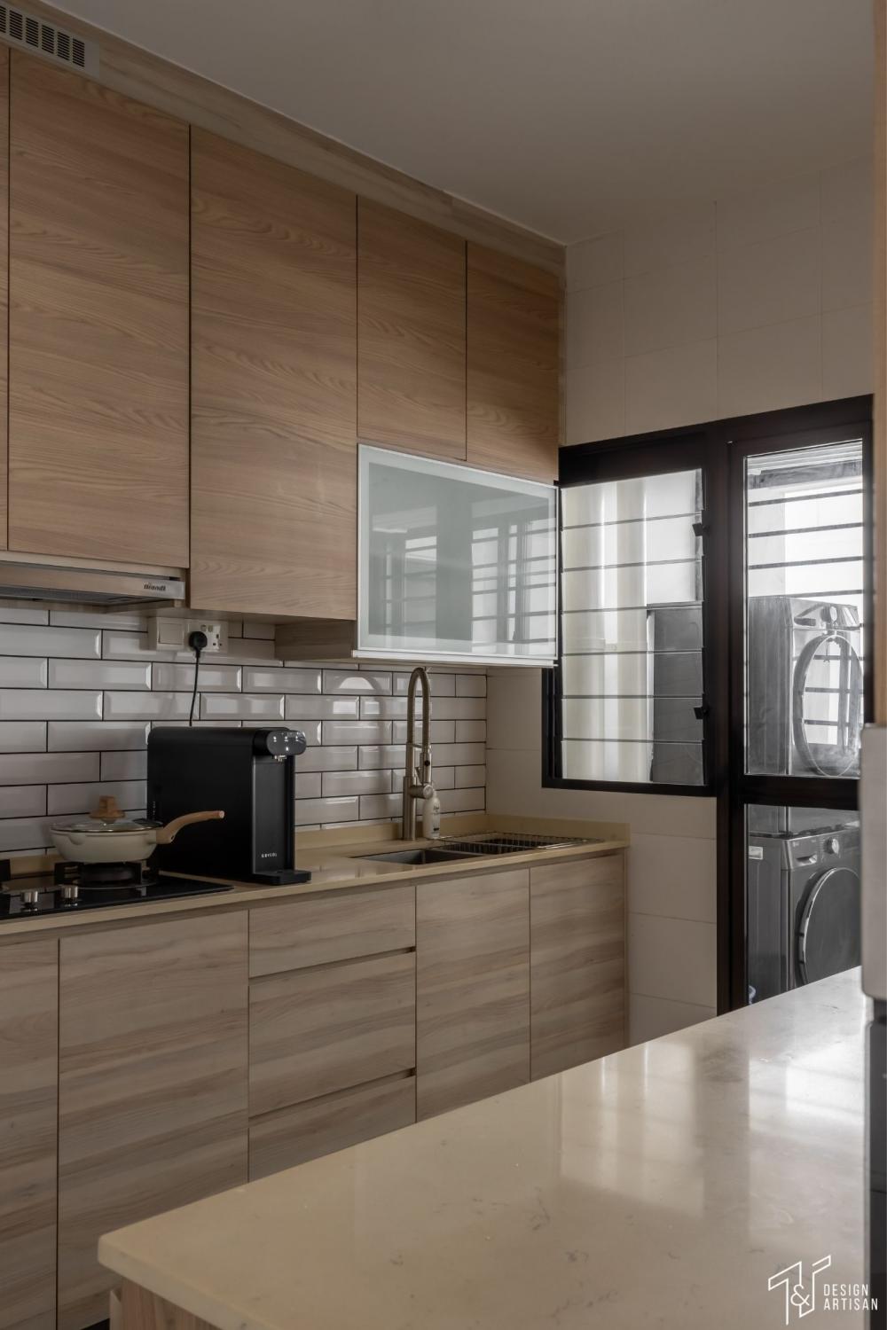 Scandinavian Kitchen with Countertop and Kitchen Backsplash