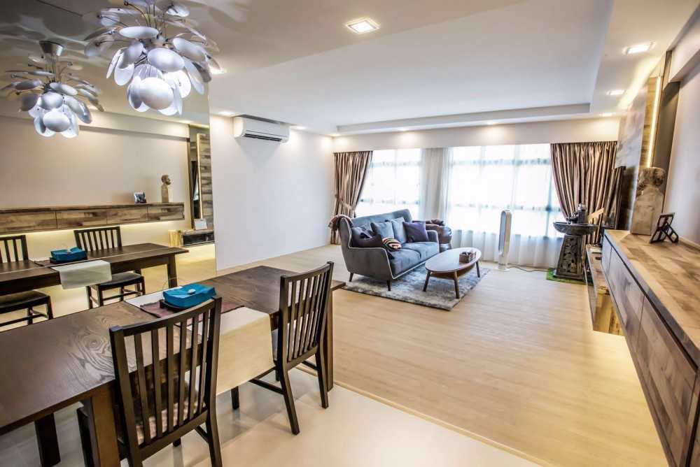 Scandinavian Dining Room with Vinyl Flooring and Mirror