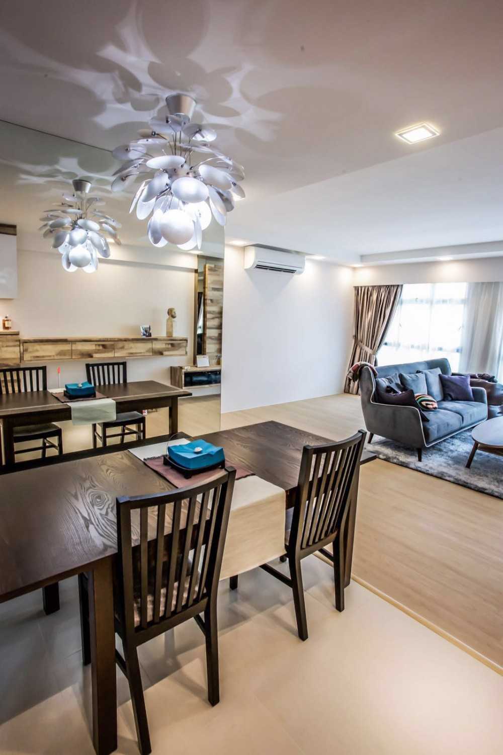 Scandinavian Dining Room with Vinyl Flooring and Mirror