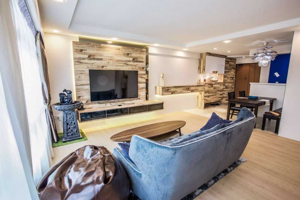 Scandinavian Living Room with Vinyl Flooring and TV Console