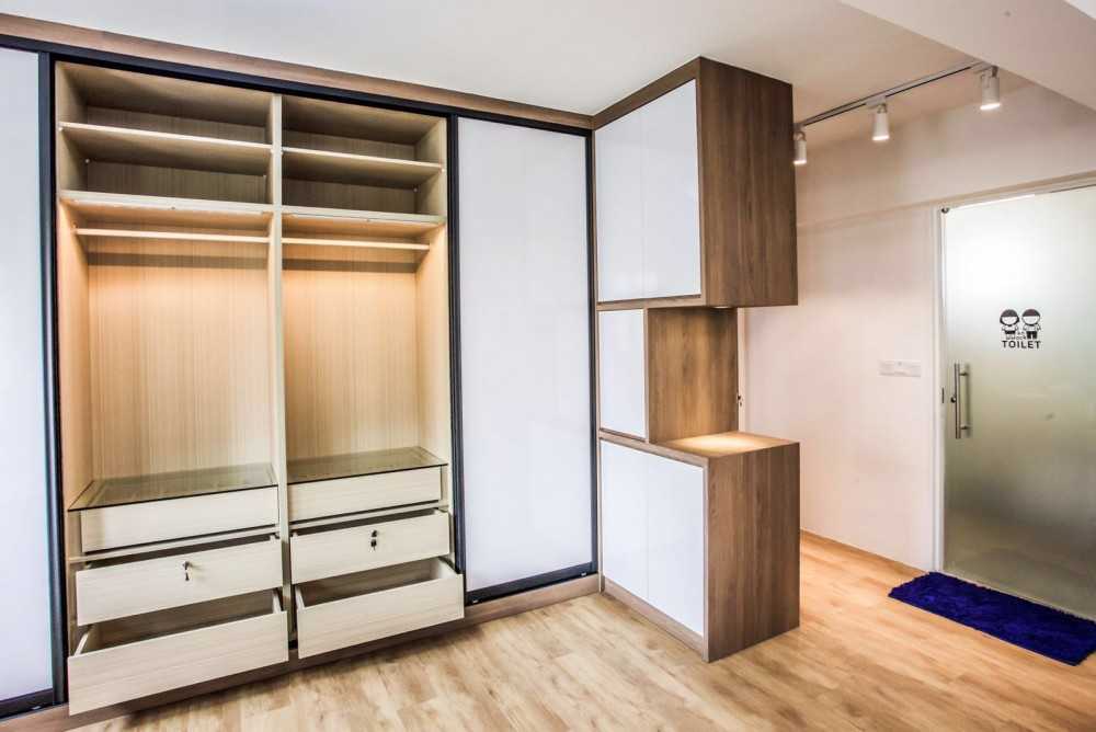 Scandinavian Bedroom with Vinyl Flooring and Glass Door
