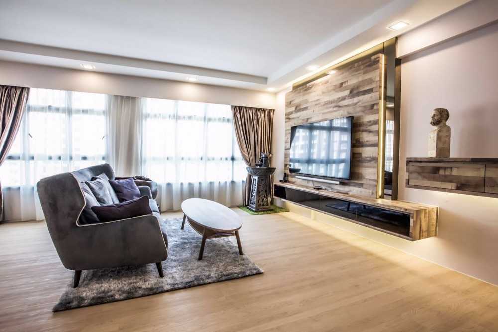 Scandinavian Living Room with Vinyl Flooring and TV Console