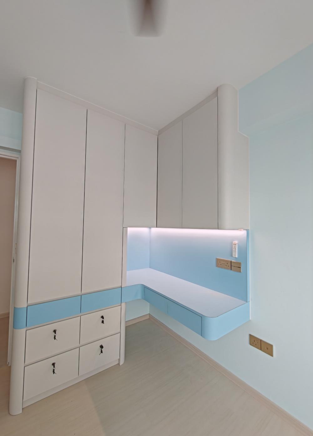 Minimalist Bedroom with Bookshelf and Vinyl Flooring