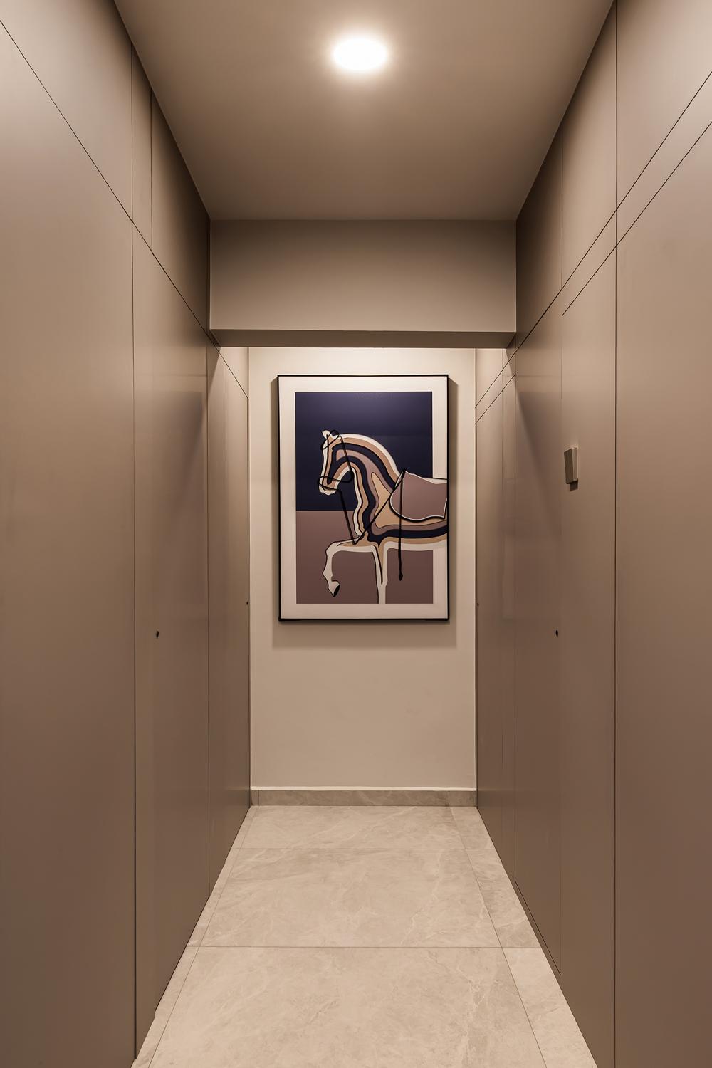Contemporary Entryway with Paintings and Doors